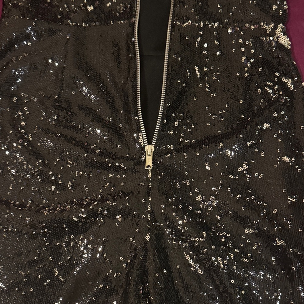 Miss Selfridge Black Sequin Long Sleeve Romper Dress Shorts Dressy Cocktail 6 - Picture 5 of 11